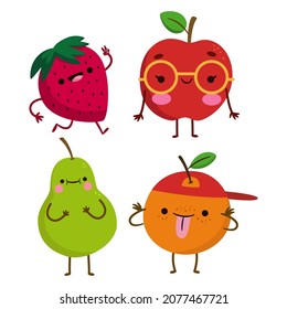 cute fruit characters food vector