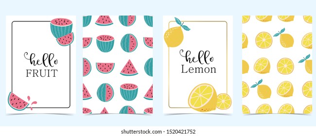 Cute fruit collection set with watermelon, lemon vector illustration for birthday invitation, postcard, logo, menu and sticker