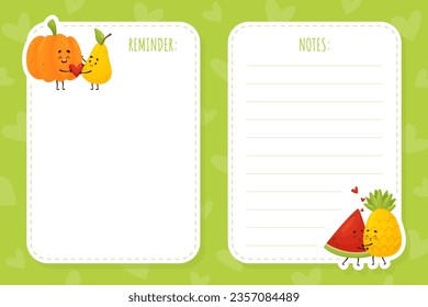 Cute Fruit Couple Empty Note Card Vector Template