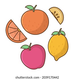Cute fruit doodle, simple colored hand drawn sketch vector objects