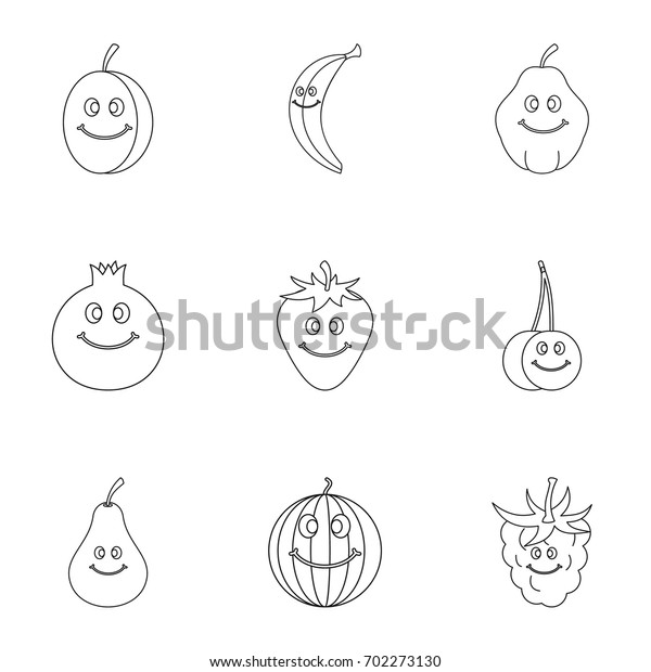 Cute Fruit Face Icon Set Outline Stock Vector (Royalty Free) 702273130 Shutterstock