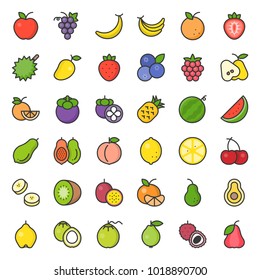 Cute Fruit Filled Outline Icon Set Stock Vector (Royalty Free ...