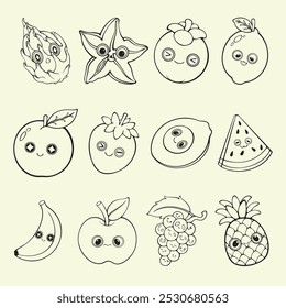 cute fruit graphic design line art