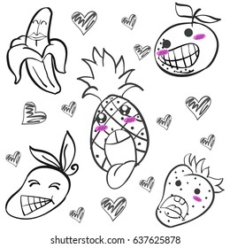 Cute fruit hand draw doodles