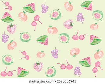 cute fruit hand drawn seamless pattern pastel background