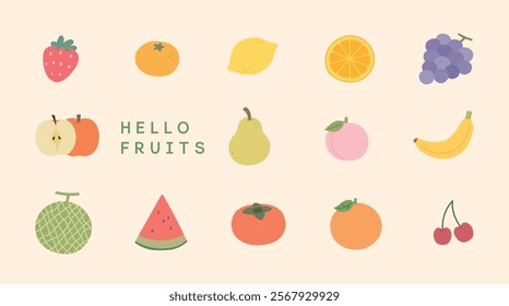 Cute fruit hand-drawing icon set.