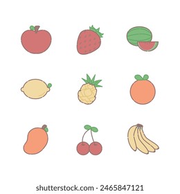 Cute fruit icon line colorful