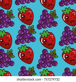 cute fruit kawaii face funny seamles pattern