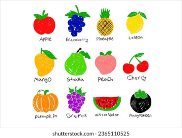 cute fruit kids hand drawn scribble children