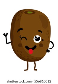 Cute fruit kiwi cartoon character isolated on white background vector illustration. Funny positive and friendly kiwi emoticon face icon. Happy smile cartoon face food emoji, comical fruit mascot