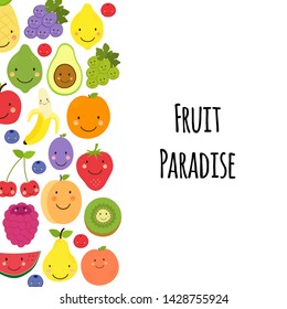 Cute Fruit Paradise background with various funnny cartoon fruit characters for your decoration