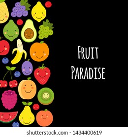 Cute Fruit Paradise background with various funnny cartoon fruit characters for your decoration