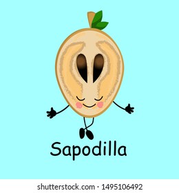 Cute fruit sapodilla. Children's cards for learning. Healthy food