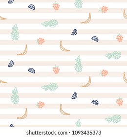 Cute fruit seamless vector striped pattern.