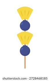 Linda ilustración de pincho de fruta con Formas redondas de arándanos y piezas de piña apiladas en un palo de madera. Estilo plano con colores brillantes, perfecto para postres, aperitivos e ilustraciones de alimentos