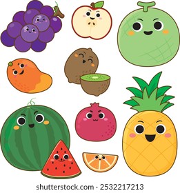 cute fruit smile face colorful