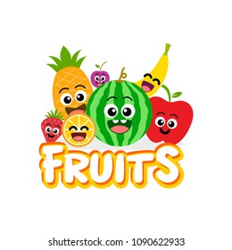 Cute Fruit Smile Set Vector Illustration