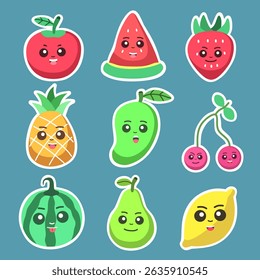 cute fruit sticker set.vector bundle hand drawn fruit