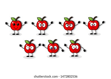 Cute fruit vector character. happy apple in comic style.red apple .Fun character in cartoon style