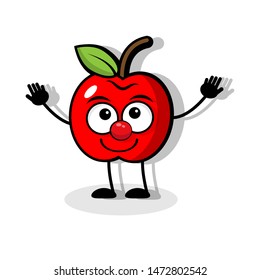 Cute fruit vector character. happy apple in comic style.red apple .Fun character in cartoon style