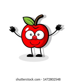 Cute fruit vector character. happy apple in comic style.red apple .Fun character in cartoon style