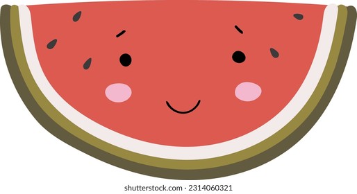 Cute fruit vector, Fruit with face, Happy watermelon vector, Summer fruit with eyes, Kids funny illustration