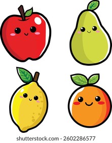 Cute Fruit Vector Illustration, Cartoon Clipart, and Line Art Design