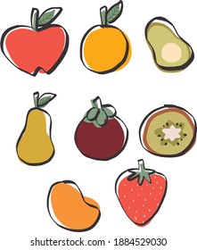 Cute fruit vector illustration set