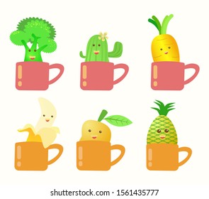 cute fruit and vegetable character set