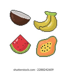 Cute Fruit and Vegetable Doodle in Pixel Art Illustration