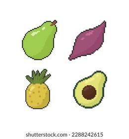 Cute Fruit and Vegetable Doodle in Pixel Art Illustration