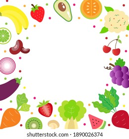 Cute fruit and vegetable flat icon collection set isolated on white background.Vector.Illustration.