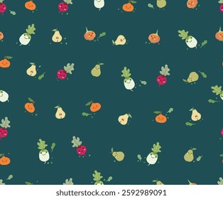 Cute Fruit and Vegetable Friends Character Wallpaper Fabric