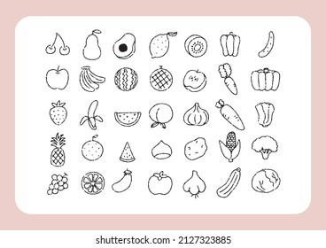 Cute fruit and vegetable icons with handwritten treatment