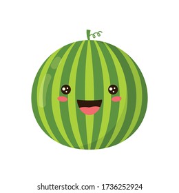 cute fruit watermelon cartoon character isolated on white background, funny positive and friendly watermelon emoticon face, happy smile cartoon face food emoji, comical fruit