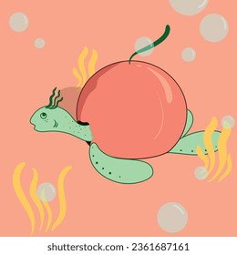 Cute Fruit-Bodied Turtle with Bubbles in Underwater