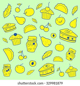 Cute fruits autumn background or seamless pattern