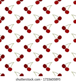 Frutos dulces berry sin soldadura Patrón de cereza roja sobre fondo blanco. Ilustración vectorial.