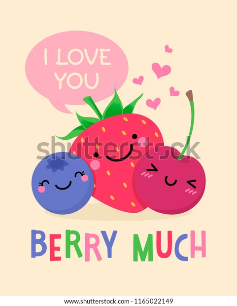 バレンタインデーカードデザインに I Love You Berry Avery と書かれたかわいいフルーツの漫画のイラスト のベクター画像素材 ロイヤリティフリー