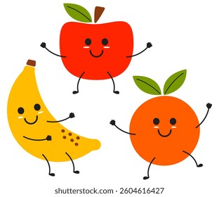 Cute fruits character smiling cartoon illustration