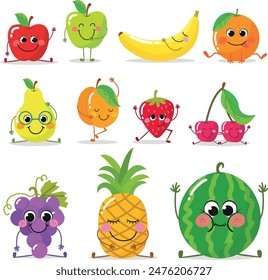 Cute fruits characters funny fruits characters set 