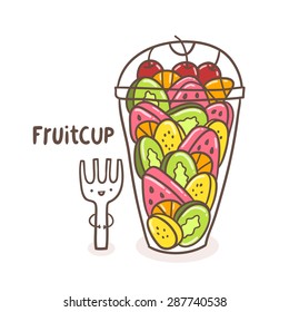 cute fruits in the cup - banana, kiwi, orange, watermelon, cherry berry