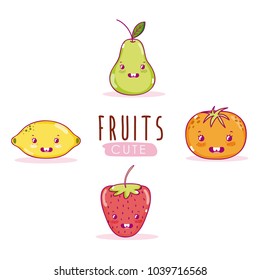 Cute fruits kawaii cartoons