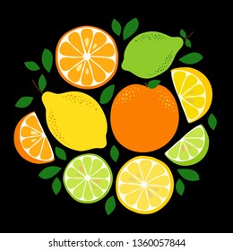 Cute Fruits Lemon, Lime and Orange background in vivid tasty colors, can be used for retro Citrus Delight Bridal Shower theme party, Mocktail Bar Menu, Detox Cocktails Night party etc