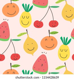 Cute Fruits Pattern Background. Vector Illustration.