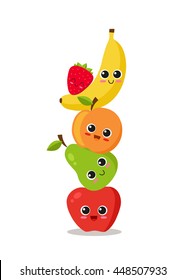 Cute fruits piled, cute fruits piled, making a column. Vector illustration