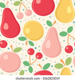 Cute fruits in the retro colors. Seamless vector pattern.