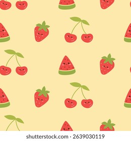 Cute fruits seamless pattern background. Vector illustration cartoon flat style
