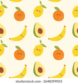 Cute fruits seamless pattern background. Vector illustration cartoon flat style