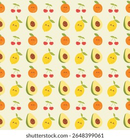 Cute fruits seamless pattern background. Vector illustration cartoon flat style